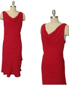 EUC - Vintage 90s Dress Size 14 Bias Cut Layered Cowl Neck Draped Crepe